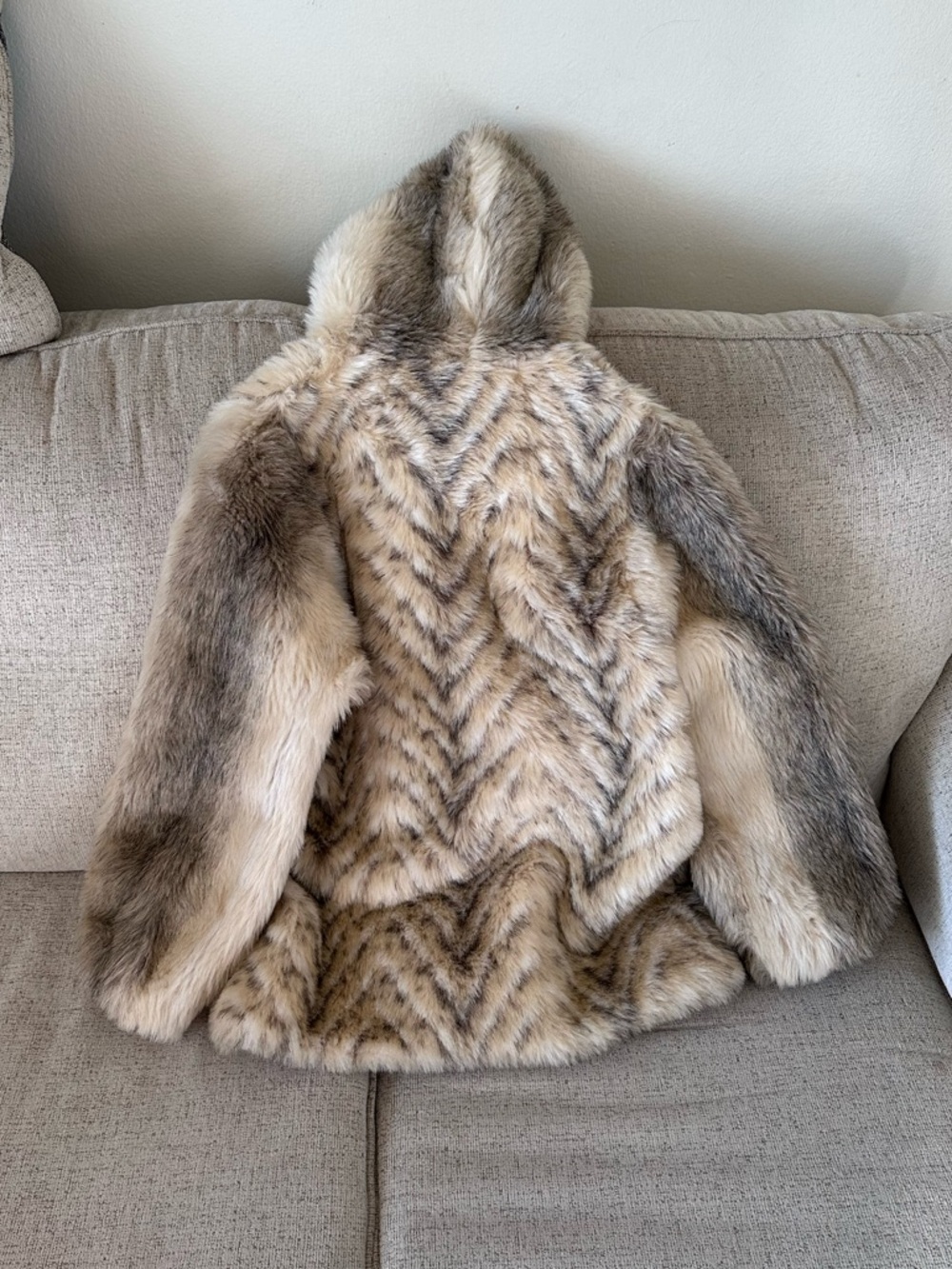 Vintage Faux Fur Coat Hooded Brown Tan Women’s S Toggle Jacket - Picture 2 of 11